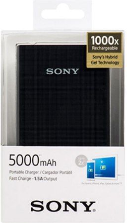 Sony CP-V5A-B Portable USB Charger, Black, Provides two smartphone charges with Micro USB, 5000mAh Battery capacity, Additional devices run time Up to 7-20 hours talk, 1000 times recharge, Output current 1.5A, Charging time: 7 Hrs (AC) 12 Hrs (USB), Micro USB Cable, UPC 008562016309 (CPV5AB CPV5A-B CP-V5AB CP-V5A)