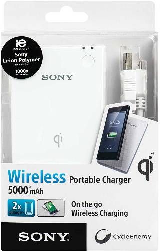 Sony CP-W5 Wireless USB Portable Power Supply, Wireless portable power on the go, Internal Li-ion Polymer 5000mAh rechargeable battery, Charging pad with pass through charging, Pre charged and ready to use, 1.5A for fast charging, Micro USB cable included for wired charging, Up to 1000x rechargeable, Aluminum body design, UPC 008562014893 (CPW5 CP W5 CPW-5)