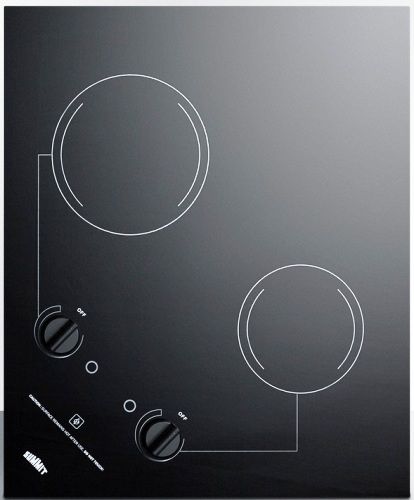 Summit CR2B121 Two-burner 120V Electric Cooktop Designed for Portrait or Landscape Installation with Smooth Black Ceramic Glass Surface, Designed for built-in installation in 20
