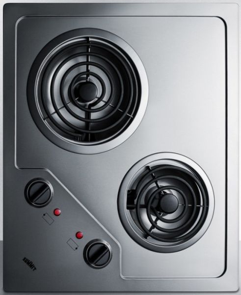 Summit CR2B122 Two-burner 120V Electric Cooktop Designed for Portrait or Landscape Installation with Coil Elements, Stainless Steel Finish, Designed for built-in installation in 20