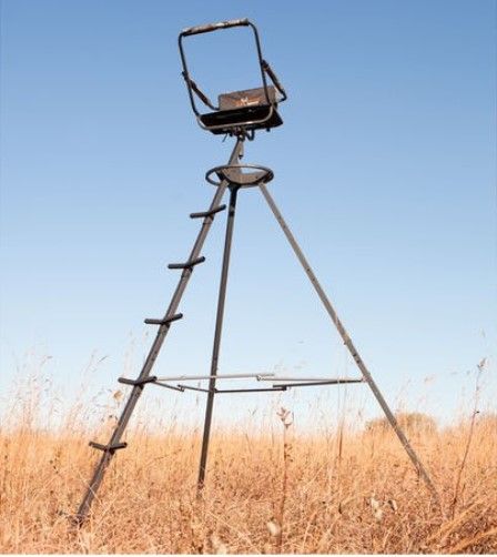 Big Game CR8101 Pursuit Tripod Stand; Designed for ultimate mobility in any direction, the Pursuit Tripod has a Flex-Core seat and shooting rail that swivel 360; Shooting rail is padded and helps give you a steady shot; Seat is 22