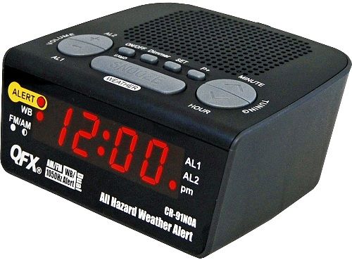 QFX CR-91NOA All Hazard Weather Alert Clock Radio, Black, AM/FM LED 2 Alarm Clock Radio, 0.6