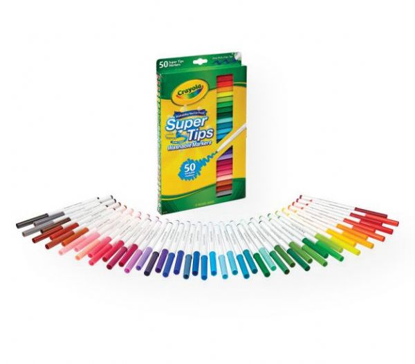 Crayola 58-5050 Super Tips Washable Marker 50-Color Set; Draw thick or draw thin! Sets include some markers that are Silly Scents (fun-smelling markers); Non-toxic, washable; Set contains assorted colors in a plastic pouch, including 12 markers with Crayola Silly Scents; UPC 071662505042 (CRAYOLA585050 CRAYOLA-585050 SUPER-TIPS-58-5050 CRAYOLA/585050 MARKER DRAWING)