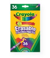 Crayola 68-1036 Erasable Colored Pencils 36-Color Set; Kids can add a colorful flair to their homework and artistic compositions without any fear of making mistakes; Unlike regular colored pencils, these colored pencils have an easy-to-erase score, so kids can simply erase and continue their work without having to start over; Made with thick, soft lead, so they won't break easily under pressure; UPC 071662210366 (CRAYOLA681036 CRAYOLA-681036 CRAYOLA-68-1036 CRAYOLA/681036 DRAWING SKETCHING) 