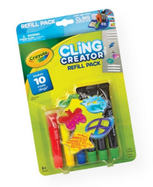 Crayola 74-7093 Cling Creator Refill Pack; This pack includes enough colors and firming solution to create up to 10 more colorful clings with your Crayola Cling Creator; Includes 3 coloring mixing tubes (Solution A) and 3 firming tubes (Solution B); Non-toxic; Shipping Weight 1.08 lb; Shipping Dimensions 1.00 x 7.00 x 0.1 in; UPC 071662070939 (CRAYOLA747093 CRAYOLA-747093 CRAYOLA-74-7093 CRAYOLA/74/7093 ARTWORK)