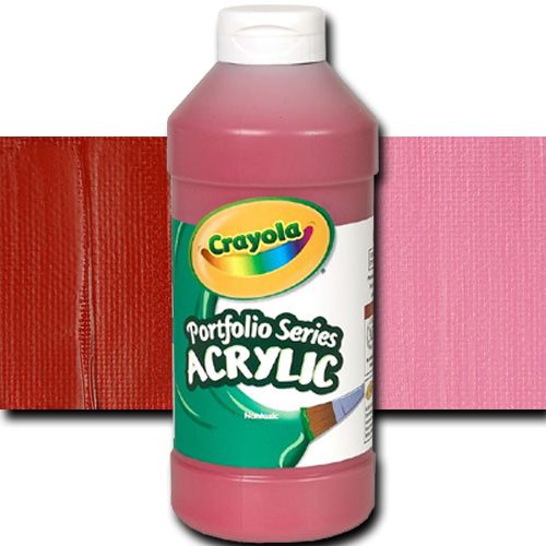Crayola BAS255 Portfolio Series, Acrylic Paint, Deep Red, 16 oz; Can be used straight from the bottle or thinned with water; For application on surfaces such as paper, canvas, wood, fabric and clay; Easy clean-up with soap and water; Certified AP non-toxic by ACMI; 16 oz. plastic bottle; Dimensions 2.75