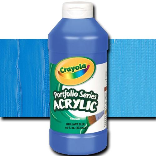 Crayola BAS265 Portfolio Series, Acrylic Paint, Brilliant Blue, 16 oz; Can be used straight from the bottle or thinned with water; For application on surfaces such as paper, canvas, wood, fabric and clay; Easy clean-up with soap and water; Certified AP non-toxic by ACMI; 16 oz. plastic bottle; Dimensions 2.75
