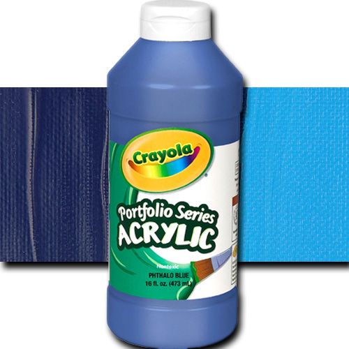 Crayola BAS285 Portfolio Series, Acrylic Paint, Phthalo Blue, 16 oz; Can be used straight from the bottle or thinned with water; For application on surfaces such as paper, canvas, wood, fabric and clay; Easy clean-up with soap and water; Certified AP non-toxic by ACMI; 16 oz. plastic bottle; Dimensions 2.75