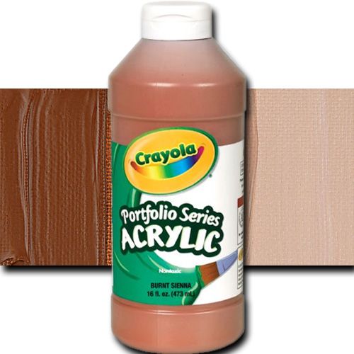 Crayola BAS290 Portfolio Series, Acrylic Paint, Burnt Sienna, 16 oz; Can be used straight from the bottle or thinned with water; For application on surfaces such as paper, canvas, wood, fabric and clay; Easy clean-up with soap and water; Certified AP non-toxic by ACMI; 16 oz. plastic bottle; Dimensions 2.75
