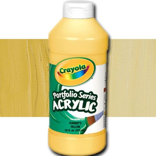 Crayola BAS295 Portfolio Series, Acrylic Paint, Turner's Yellow, 16 oz; Can be used straight from the bottle or thinned with water; For application on surfaces such as paper, canvas, wood, fabric and clay; Easy clean-up with soap and water; Certified AP non-toxic by ACMI; 16 oz. plastic bottle; Dimensions 2.75