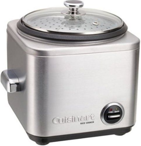 Cuisinart CRC400 Rice Cooker, Steams rice, meats, and vegetables, Square modern shape finished in brushed stainless steel, Stainless-steel steaming basket; glass lid; paddle and measuring cup, Automatically switches to warm when cooking is done, Retractable cord storage, UPC 086279017246 (CRC400 CRC-400 CRC 400)