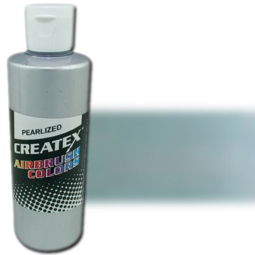 Createx 5308-04 Airbrush Paint, 4oz, Pearlescent Silver; Made with light-fast pigments and durable resins; Works on fabric, wood, leather, canvas, plastics, aluminum, metals, ceramics, poster board, brick, plaster, latex, glass, and more; Colors are water-based, non-toxic, and meet ASTM D4236 standards; Dimensions 2.75