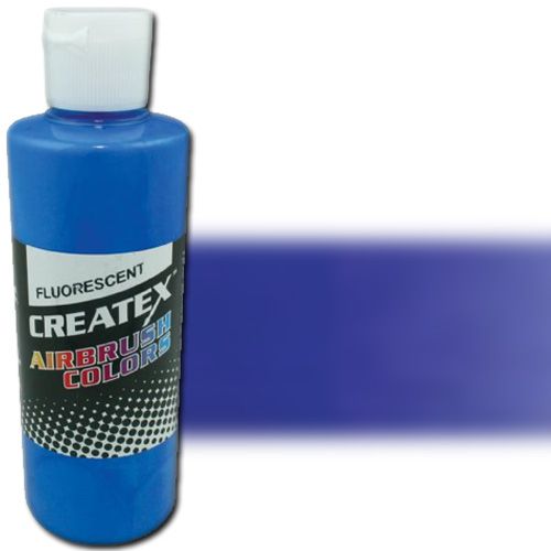 Createx 5403-04 Airbrush Paint, 4oz, Pearlescent Fluorescent Blue; Made with light-fast pigments and durable resins; Works on fabric, wood, leather, canvas, plastics, aluminum, metals, ceramics, poster board, brick, plaster, latex, glass, and more; Colors are water-based, non-toxic, and meet ASTM D4236 standards; Dimensions 2.75