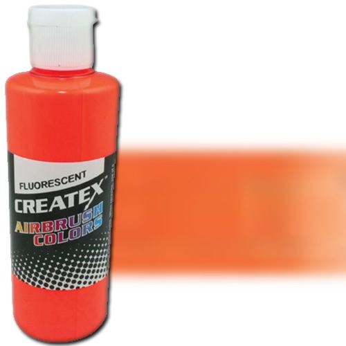 Createx 5409-04 Airbrush Paint, 4oz, Pearlescent Fluorescent Orange; Made with light-fast pigments and durable resins; Works on fabric, wood, leather, canvas, plastics, aluminum, metals, ceramics, poster board, brick, plaster, latex, glass, and more; Colors are water-based, non-toxic, and meet ASTM D4236 standards; Dimensions 2.75