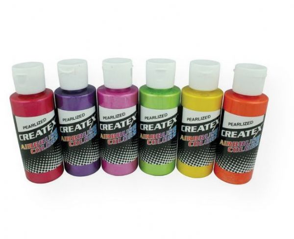 Createx 5811-00 Airbrush Pearlized 6-Color Set; Createx Airbrush Colors are the number one, most widely used and trusted professional airbrush paint in the world; Made with light-fast pigments, durable resins and quality ingredients, Createx works on fabric, wood, leather, canvass, plastics, aluminum, metals, ceramic, clay, poster board, brick, plaster, latex, glass and more; UPC 717893058116 (CREATEX581100 CREATEX-5811-00 PAINTING)