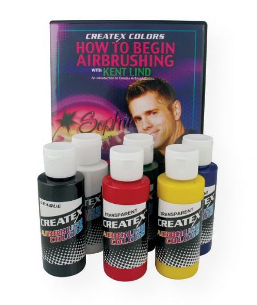 Createx 5812-00 Airbrush Primary 6-Color Set with DVD; Createx Airbrush Colors are the number one, most widely used and trusted professional airbrush paint in the world; Made with light-fast pigments, durable resins and quality ingredients, Createx works on fabric, wood, leather, canvass, plastics, aluminum, metals, ceramic, clay, poster board, brick, plaster, latex, glass and more; UPC 717893058123 (CREATEX581200 CREATEX-581200 -5812-00 CREATEX-581200 PAINTING)
