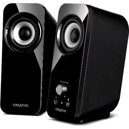 Creative T12 Inspire Stereo Speakers, Black, Listen in style to high performance stereo, Stylish stereo speakers for your desktop, 9W RMS Per Channel, BassFlex Technology for Enhanced Bass, Headphone Jack, Aux Input, 34mm Driver, Instant access to call and playback controls plus volume level, UPC 054651166929 (CREATIVET12 T-12 T 12)