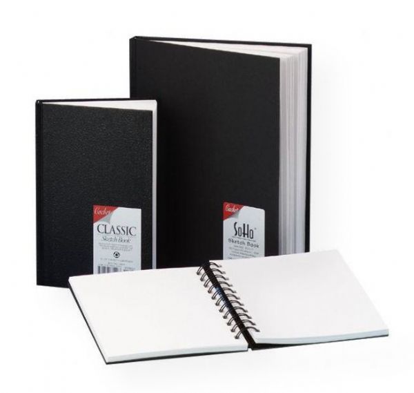 Cachet CS1002 5.5 x 8.5 Classic Black Sketch Book; All-purpose and great for drawing, writing, or doodling; Made of high-quality, 70 lb neutral pH acid-free paper; Ideal for ink, pencil, markers, or pastels; Bound for durability and covered in black embossed water-resistant cover stock; Shipping Weight 1.00 lb; Shipping Dimensions 8.5 x 5.5 x 1.00 in; EAN 9781877824227 (CACHETCS1002 CACHET-CS1002 CACHET/CS1002 ARTWORK)