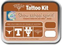 ColorBox CS19603 University Of Texas, Austin Collegiate Tatto Kit; Show school spirit with officially licensed collegiate product; Each tin contains five rubber stamps and two temporary tattoo inkpads themed to match the school's identity; Overall tin size is approximately 4" x 5.5"; Dimensions 5.56" x 3.94" x 1.63"; Weight 0.45 lbs; UPC 746604196038 (COLORBOXCS19603 COLORBOX CS19603 CS 19603 COLOR-CS19603 CS-19603) 