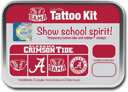 ColorBox CS19605 University Of Alabama Collegiate Tatto Kit, Show school spirit with officially licensed collegiate product, Each tin contains five rubber stamps and two temporary tattoo inkpads themed to match the school's identity, Overall tin size is approximately 4