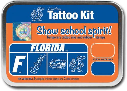ColorBox CS19606 University Of Florida Collegiate Tatto Kit, Show school spirit with officially licensed collegiate product, Each tin contains five rubber stamps and two temporary tattoo inkpads themed to match the school's identity, Overall tin size is approximately 4