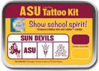 ColorBox CS19608 Arizona State University Collegiate Tatto Kit, Show school spirit with officially licensed collegiate product, Each tin contains five rubber stamps and two temporary tattoo inkpads themed to match the school's identity, Overall tin size is approximately 4" x 5.5", Terrific for direct-to-paper techniques, UPC 746604196083 (COLORBOXCS19608 COLORBOX CS19608 CS 19608 COLORBOX-CS19608 CS-19608) 