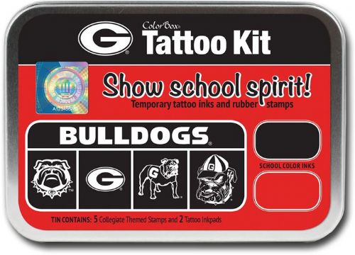 ColorBox CS19609 University Of Georgia Collegiate Tatto Kit, Show school spirit with officially licensed collegiate product, Each tin contains five rubber stamps and two temporary tattoo inkpads themed to match the school's identity, Overall tin size is approximately 4
