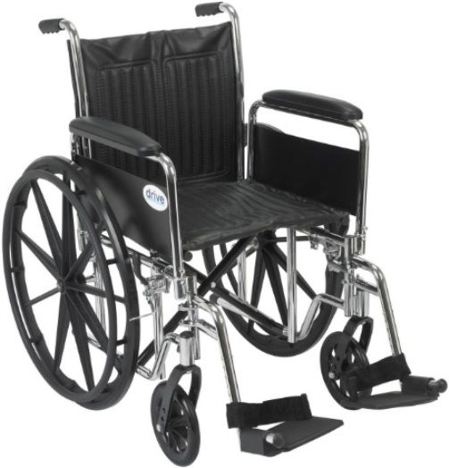 Drive Medical CS20DFA-SF Chrome Sport Wheelchair, Detachable Full Arms, Swing away Footrests, 20