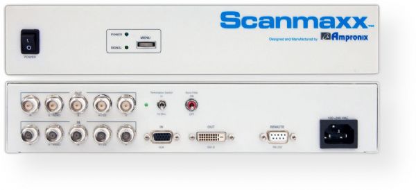 ScanMaxx CS2165MP Downscale Medical Video Converter, Resolution From 525 to 1600, Scanning Frequency (Analog) (H)15.7 - 90 kHz / (V)50 Hz  120 Hz, Video Signal Input 15-Pin D-Sub 5 BNC Accepts all configs from 1 BNC - 5 BNC with loop through, Supports Analog Interlaced and Non-interlaced Progressive, Termination Switch 75 ohm On/Off (CS-2165MP CS 2165MP CS2165-MP CS2165 MP)