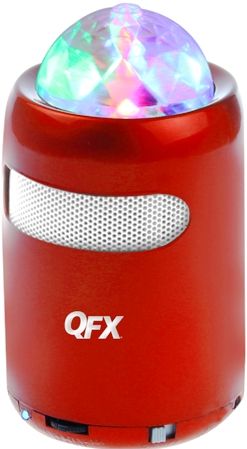 QFX CS-243-RED Portable Multimedia Speaker with USB/MicroSD Port and FM Radio, Red, Disco Light, USB/Micro SD Ports, Rechargeable Battery, DC 5.0V Mini USB Input, Headphone Jack, Gift Box Dimensions 3.3x29x5, Weight 0.75 Lbs, UPC 606540028841 (CS243RED CS243-RED CS-243RED CS-243)