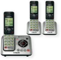 VTech CS6629-3 Multi Handset Phone System; Silver with Black; includes 3 handsets; DECT 6.0; 14 minute digital answering system; handset speakerphone; handset intercom; multi handset conference call; 50 number CWCID; 50 name and number directory; voicemail waiting indicator; any key answer; backlit keypad and display; handset volume control; ECO mode; quiet mode; trilingual menu; call screening and intercept; UPC 735078025586 (CS6629-3 CS66293 CS6629-3PHONESYSTEM CS66293PHONESYSTEM CS66293VTECH  