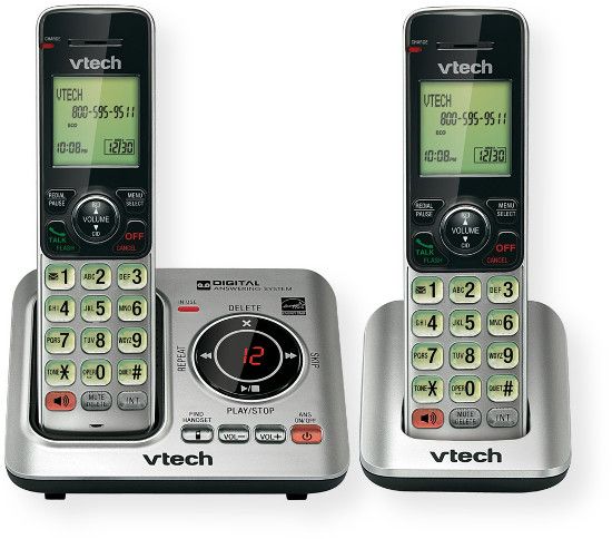 VTech CS6629-2 Multi Handset Phone System; Silver with Black; includes 2 handsets; DECT 6.0; 14 minute digital answering system; handset speakerphone; handset intercom; multi handset conference call; 50 number CWCID; 50 name and number directory; voicemail waiting indicator; any key answer; backlit keypad and display; handset volume control; ECO mode; quiet mode; trilingual menu; call screening and intercept; UPC 735078025579 (CS6629-2 CS66292 CS6629-2PHONESYSTEM CS66292PHONESYSTEM CS66292VTECH 