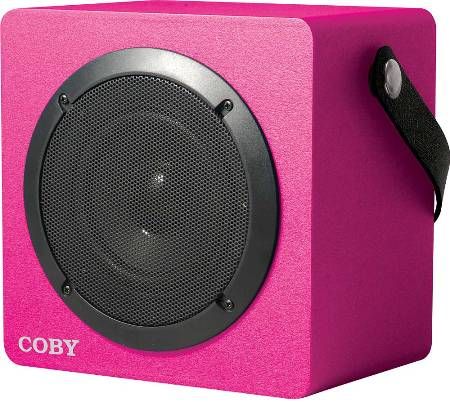 Coby CSBT-317-PNK Tune Box Portable Bluetooth Speaker, Pink; Unique design that delivers powerful bass-boosting sound; Connect to Bluetooth-enabled devices up to 33ft; Built-in microphone; Durable aluminum grill; Detachable handle; Compact, portable design; Built-in 3.5 mm audio jack allows you to connect an MP3 player and other devices; UPC 812180024420 (CSBT317PNK CSBT317-PNK CSBT-317PNK CSBT-317 CSBT317PK)