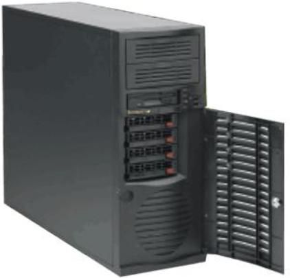 Supermicro CSE-733T-465B Mid Tower Workstation Chassis, 465W high-efficiency low noise power supply, 4 x 3.5