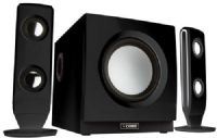Coby CSMP77 High-Performance Speaker System for Digital Media Players, Ideal for PC, DVD, games, and personal audio use, 2.1-channel system (75-Watts), Powerful wooden long-throw subwoofer with tuned port for powerful bass response, 2 full-range satellite speakers with high-precision micro drivers, Convenient volume control, Magnetically shielded, 3.5mm stereo plug, UPC 716829230770 (CSMP-77 CSMP 77 CS-MP77 CSM-P77) 
