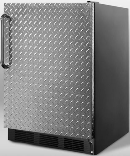 Summit CT66BBIDPLADA ADA Compliant Built-in Undercounter Refrigerator-freezer with Cycle Defrost, Diamond Plate Wrapped Door and Black Cabinet, 5.1 cu.ft. Capacity, RHD Right Hand Door Swing, Less than 24