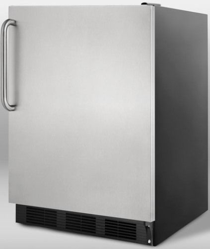 Summit CT66BSSTBADA ADA Compliant Freestanding Refrigerator-Freezer with Cycle Defrost, Stainless Steel Door and Professional Towel Bar Handle, Black Cabinet, 5.1 cu.ft. Capacity, RHD Right Hand Door Swing, Zero degree freezer, Dual evaporator cooling, Clear crisper drawer, Adjustable thermostat, Interior light (CT-66BSSTBADA CT 66BSSTBADA CT66BSSTB CT66BSS CT66B CT66)