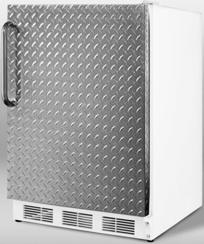 Summit CT66JDPL Undercounter Compact Refrigerator-Freezer with Diamond Plate Door, White Cabinet, 5.1 cu.ft. Capacity, RHD Right Hand Door Swing, Slim 24
