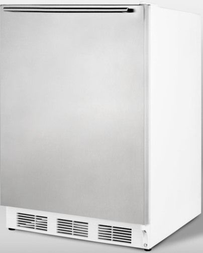 Summit CT66JSSHH Freestanding Refrigerator-Freezer with Stainless Steel Door and Horizontal Handle, White Cabinet, 5.1 cu.ft. Capacity, Reversible door, RHD Right Hand Door Swing, Dual evaporator cooling, Adjustable glass shelves, Cycle defrost, Zero degree freezer, Crisper drawer, Door storage, Interior light, Adjustable thermostat (CT-66JSSHH CT 66JSSHH CT66JSS CT66J CT66)