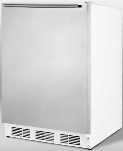 Summit CT66JSSHHADA ADA Compliant Freestanding Refrigerator-Freezer with Stainless Steel Door and Professional Horizontal Handle, White Cabinet, 5.1 cu.ft. Capacity, Reversible door, RHD Right Hand Door Swing, Dual evaporator cooling, Adjustable glass shelves, Cycle defrost, Zero degree freezer, Clear crisper drawer, Door storage (CT-66JSSHHADA CT 66JSSHHADA CT66JSSHH CT66JSS CT66J CT66)