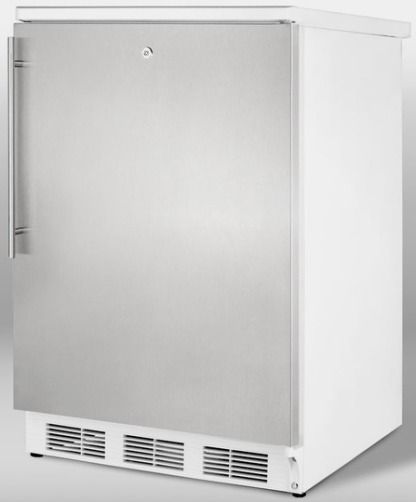 Summit CT66LSSHH Freestanding Refrigerator-freezer with Factory Installed Lock, Stainless Steel Door, Horizontal Handle, Dual Evaporator Cooling and Cycle Defrost, White Cabinet, 5.1 cu.ft. Capacity, Less than 24