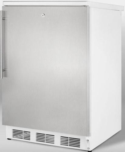 Summit CT66LSSHV Freestanding Refrigerator-freezer with Factory Installed Lock, Stainless Steel Door and Thin Handle, White Cabinet, 5.1 cu.ft. Capacity, Less than 24