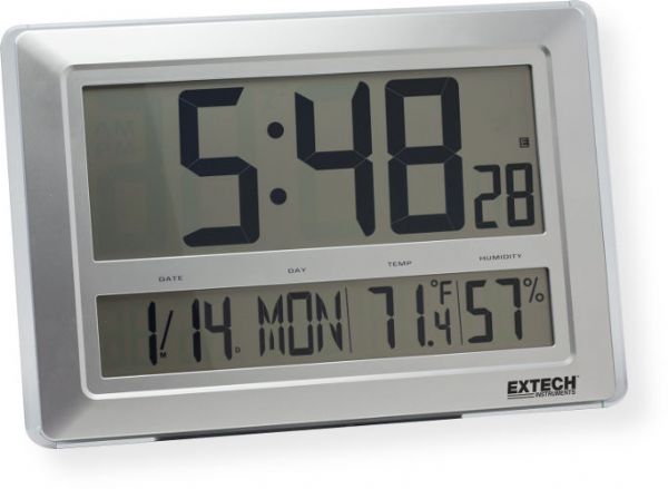 Extech CTH10A Digital Clock Hygro Thermometer; Receives Time Code from NIST Radio Station WWVB  North American region to maintain accuracy within 1 second  North America region; Signal indicator displays signal strength in 3 levels to indicate successful synchronization; LCD displays Time, Relative Humidity, Temperature, Year, Month, Date, and Day; UPC 793950445112 (CTH10A CTH-10A CLOCK-CTH10A EXTECHCTH10A EXTECH-CTH10A EXTECH-CTH-10A)
