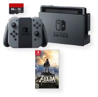 Nintendo HAC-001 Switch Video Game System Breath of the Wild Bundle; Charcoal; Includes a Switch console, Switch dock, Joy-Con (L) and Joy-Con (R), 2 Joy-Con strap accessories, 1 Joy-Con grip, AC adapter, HDMI cable.64GB Micro SD Card and,a game disc The Legend of Zelda: Breath of the Wild; UPC 636657053429 (SWITCH SWITCHBUN3 CONSOLE-SWITCH CTLSWIBUN3 CTLSWI BUN3 CTL SWIBUN-3) 