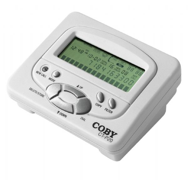 Coby CTP20 Name and Number Caller ID, Caller ID unit with 99# call log, 4-line LCD, message waiting indicator, low battery indicator. 4 AAA batteries required. (CT P20, CT-P20)
