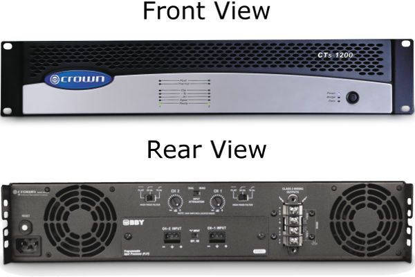 Crown CTs 1200 Two-Channel Power Amplifier, 250 watts per channel into 2 ohms Dual, 600 watts per channel into 4 ohms Dual, 600 watts per channel into 8 ohms Dual, 300 watts per channel into 16 ohms and 600 watts per channel (70V or 100V Dual), Frequency Response (at 1 watt, 20 Hz - 20 kHz) +/-0.25 dB, Maximum Input Level +20 dBu, UPC 871015000251 (CTS1200 CTS 1200)