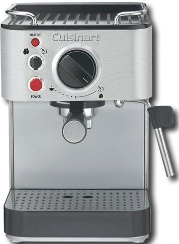 Cuisinart EM-100 Espresso Maker, 15 bars of pressure, 53-ounce removable reservoir, Brews one or two cups ground espresso or pod, Professional grade stainless steel housing and embossed Cuisinart logo, Stainless steel steam nozzle for cappuccino and latte, Portafilter holder with locking mechanism that makes it easy to dispose of wet grounds after use (EM 100 EM100)