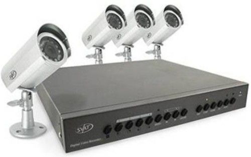 SVAT Electronics CV0204DVR Web Ready Digital Video Recorder System with 4 Outdoor Night Vision CCD Cameras, 160GB IDE HDD Recording Media, 15 Built-in IR LEDs automatically activate when it gets dark, Wall or ceiling mountable, Durable anodized aluminum construction, Includes 60 ft. system cable for easy installation, Up to 15 days of continuous recording from all four cameras, Adjustable video resolution and frame rates (CV0204DVR CV0204-DVR CV0204 DVR)