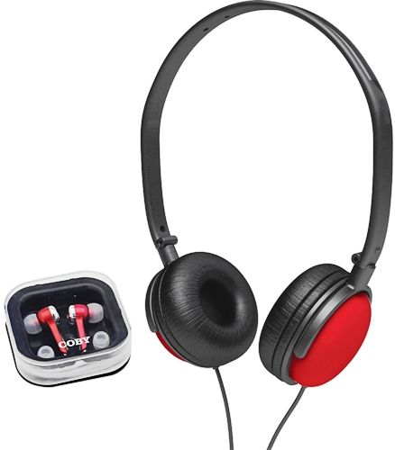 Coby CV140RED Professional DJ Style Stereo Headphones, Red, High-performance 40mm neodymium driver units deliver deep bass sound, Unique ear cup design with comfortable padding for extended wear, Self-adjusting ear cups, Swivel ear cup, Gold-plated 3.5mm stereo plug, Lightweight earphones, UPC 716829211427 (CV-140RED CV 140RED CV140-RED CV140 RED)