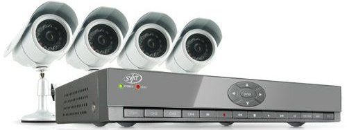 SVAT Electronics CV502-4CH-002 Four Channel Smart Phone Compatible H.264 DVR Security System with Coaching iMenu and 4 Indoor/Outdoor Hi-Res CCD Night Vision Surveillance Camerass, Access live footage directly from your iPhone or BlackBerry Smartphone, Multiple viewing options allow you to connect up to two televisions and a VGA monitor, UPC 871363012555 (CV5024CH002 CV5024CH-002 CV502-4CH CV502)
